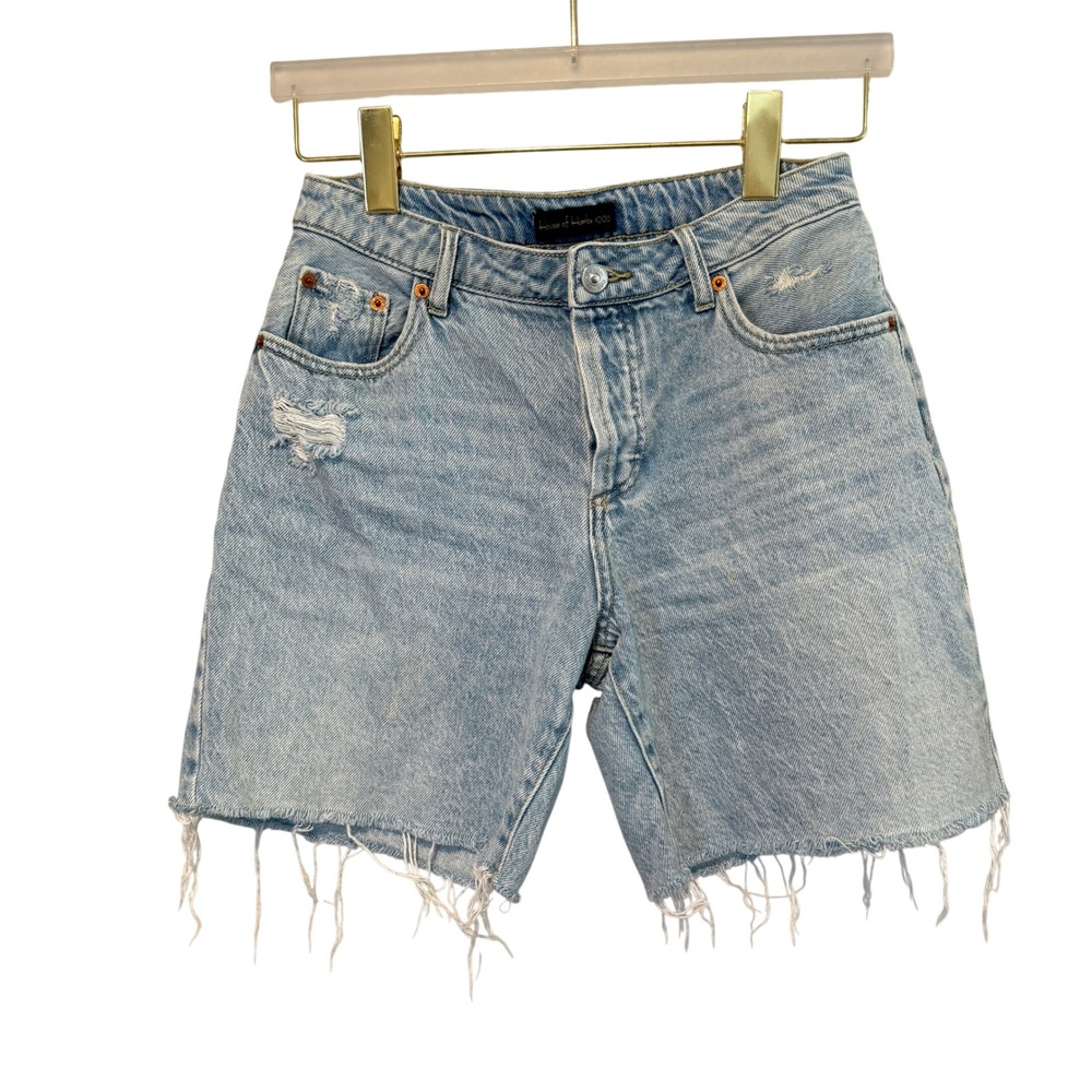 House of Harlow 1960 Womens High Rise Distressed Denim Shorts Light Wash Size 25